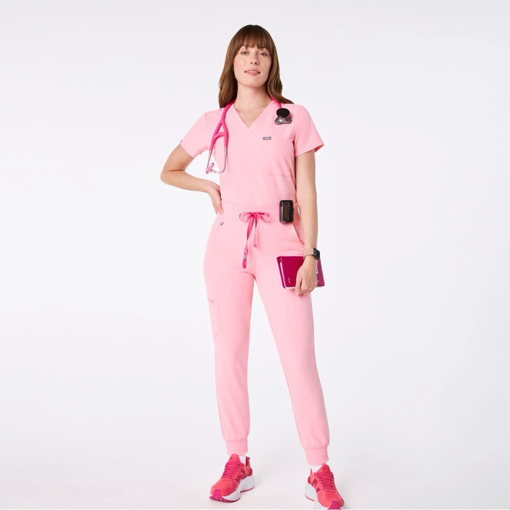 Fight Club Pink High Waisted Zamora Joggers
 Catarina - One-Pocket Scrub Top
